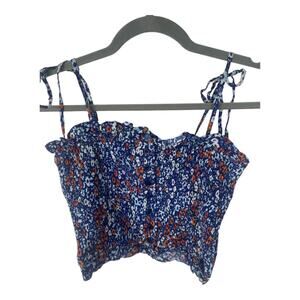 Yumi Kim Young Love Crop Top Ruffle Smocked Tie Shoulder Floral Blossom Size S